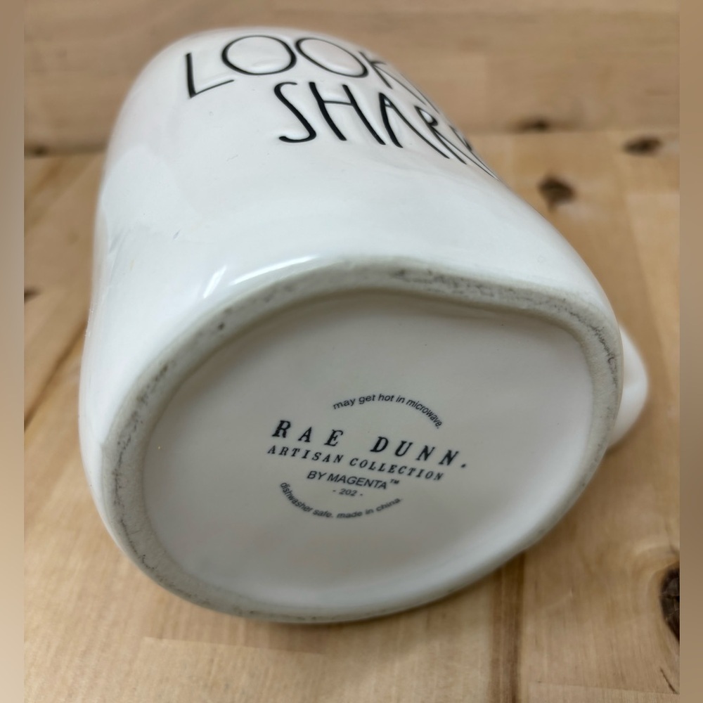 Rae Dunn LOOKIN' SHARP Mug White Ceramic Double Sided with Black Lettering New - Picture 4 of 4